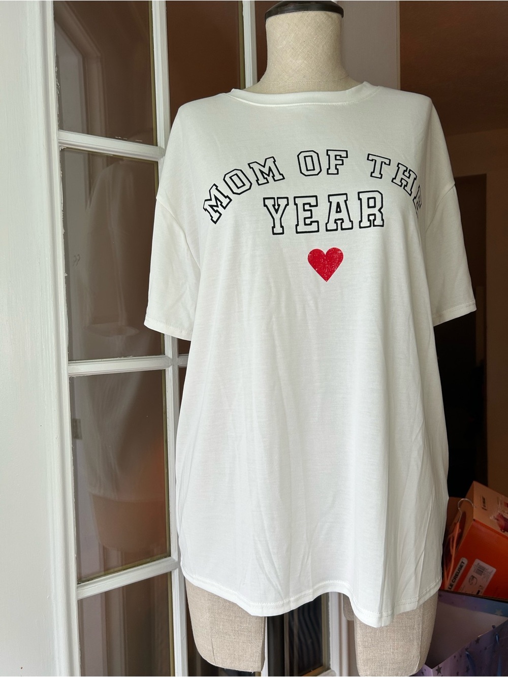 Green Envelope White “Mom of The Year” T-Shirt. Medium.